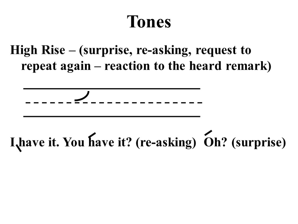 Tones High Rise – (surprise, re-asking, request to repeat again – reaction to the